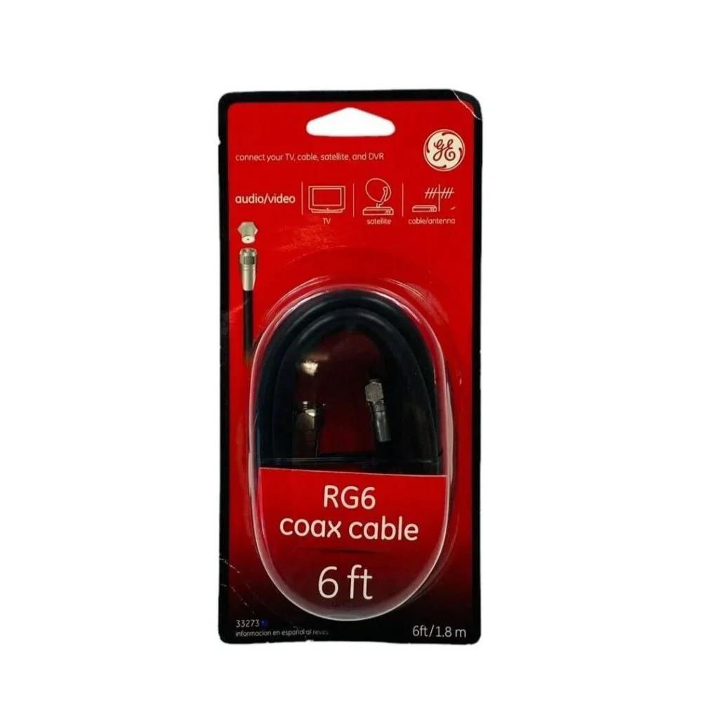 GE RG6 Coax Cable 6 Ft Black Audio/Video Connector Television